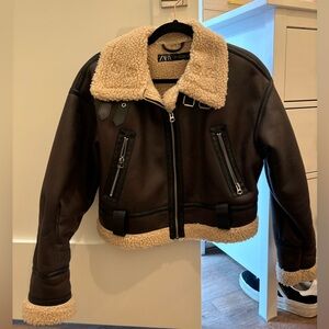 Zara Brown Shearling-Lined Jacket